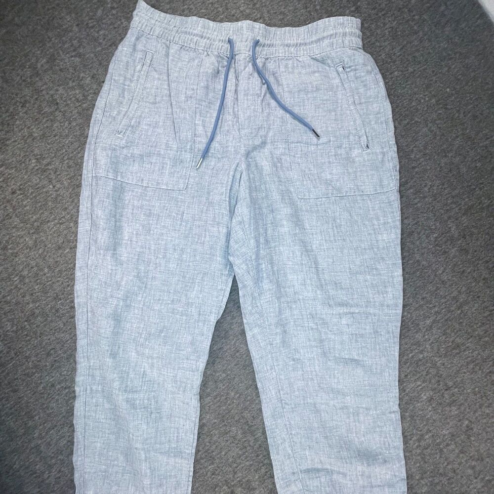Athleta Cabo Linen Jogger Pants 10 Blue Drawstring Beach Coastal Resort Vacay - Picture 2 of 15